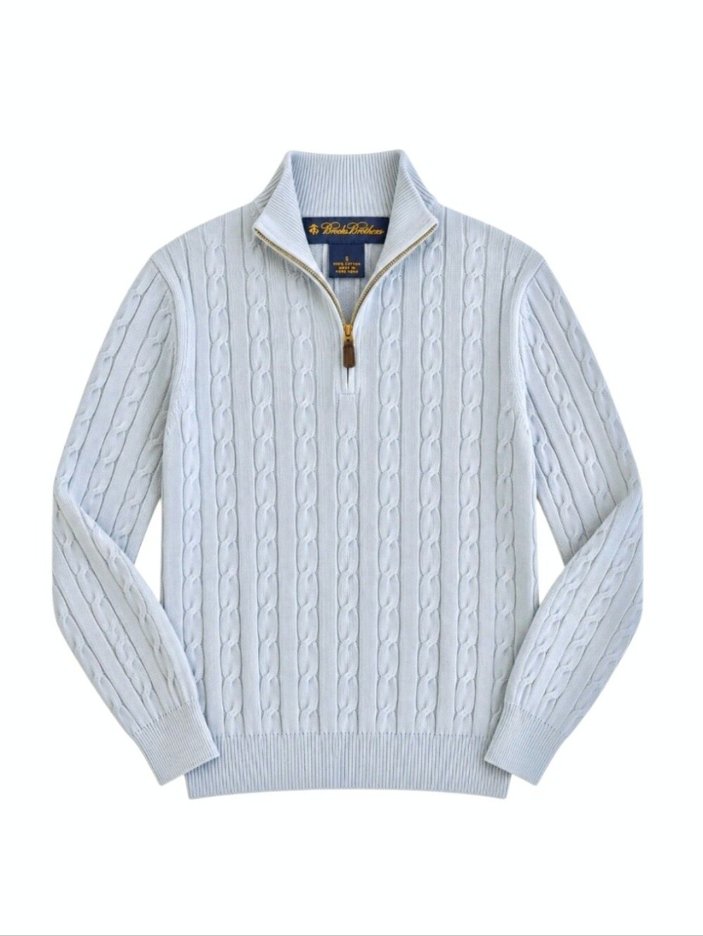 Brooks Brothers Men's Small Supima Cotton Cable Knit Quarter Zip Blue